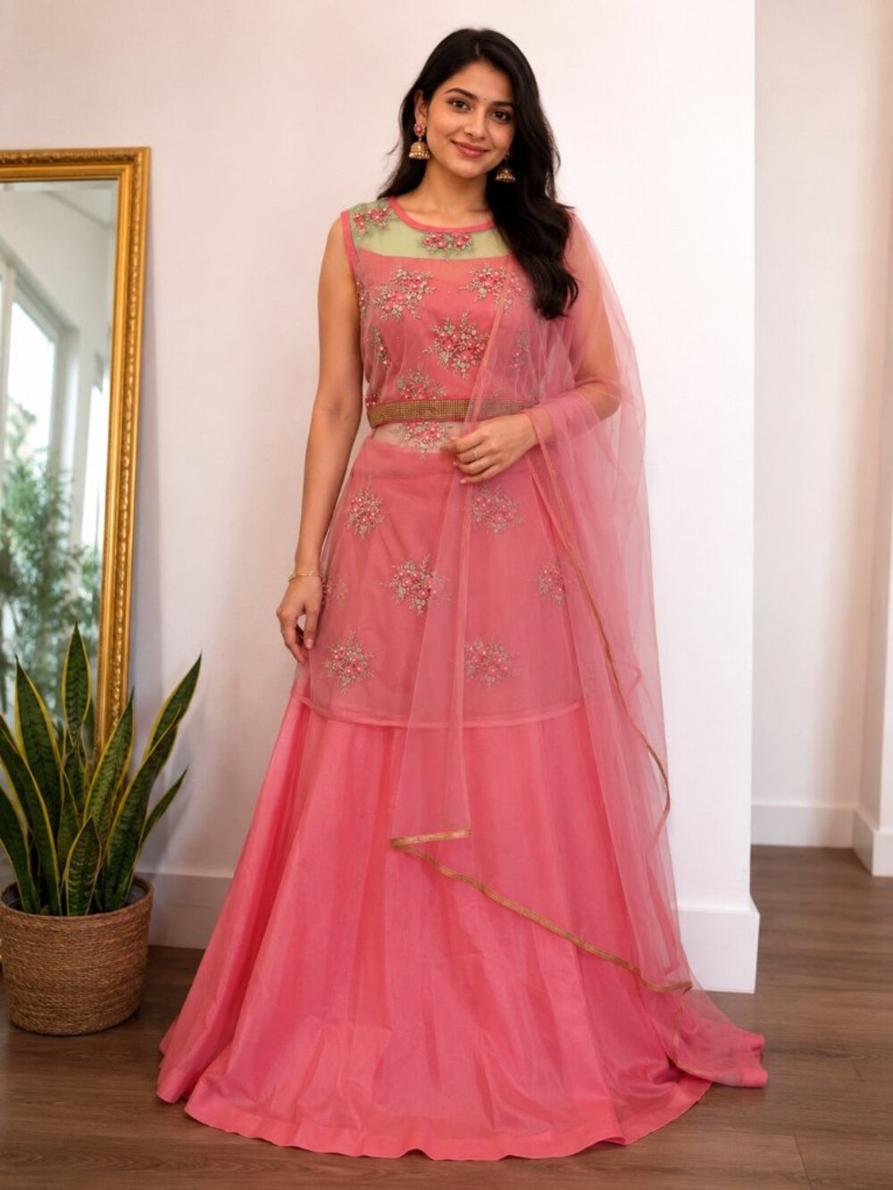 Coral Pink Embroidered Lehenga Set | Women's Indian Ethnic Wear